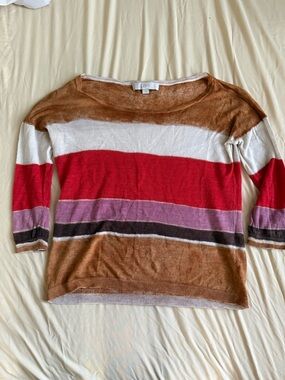 LOFT Striped Crewneck Sweater in Brown, Red & Pink